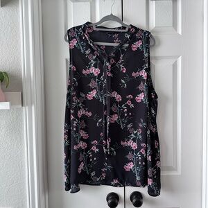 Floral Sleeveless Top - Black and Pink